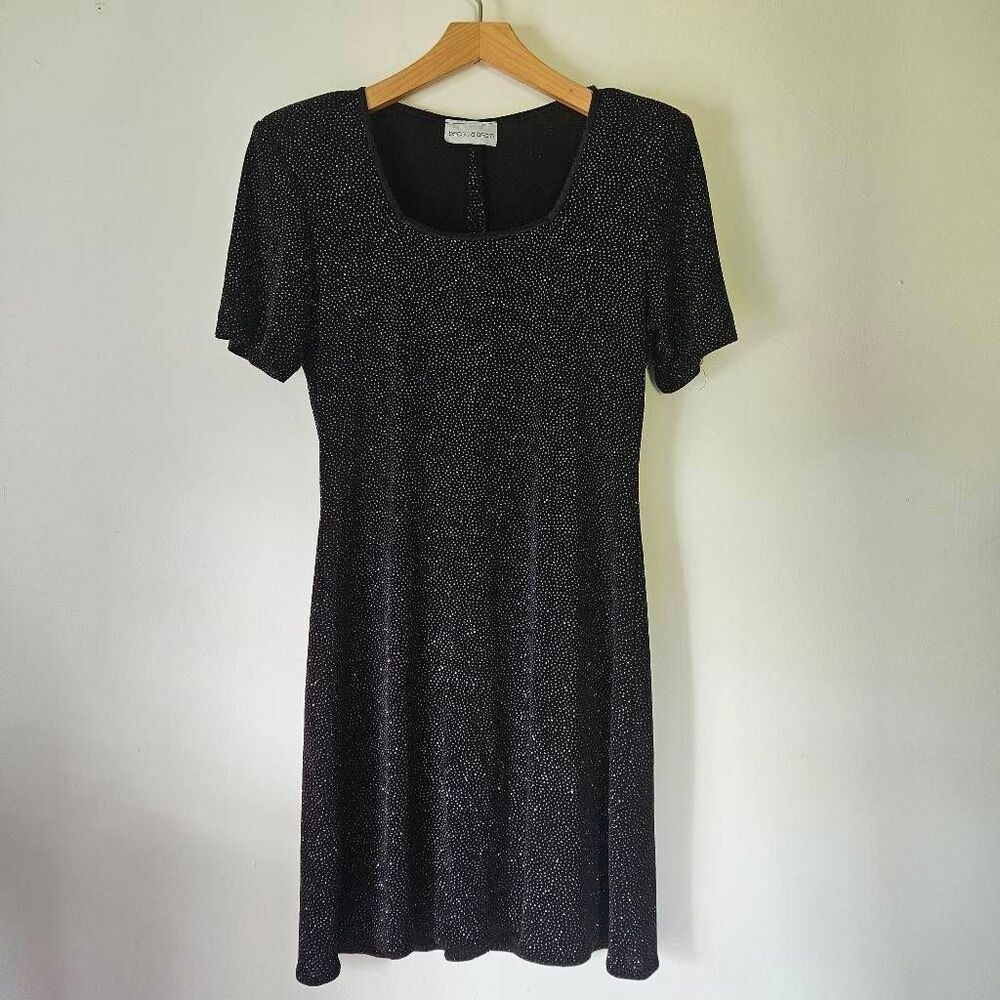 Betsy & Adam Black Sparkle Bodycon Sheath Dress Stretch Scoop Neck S